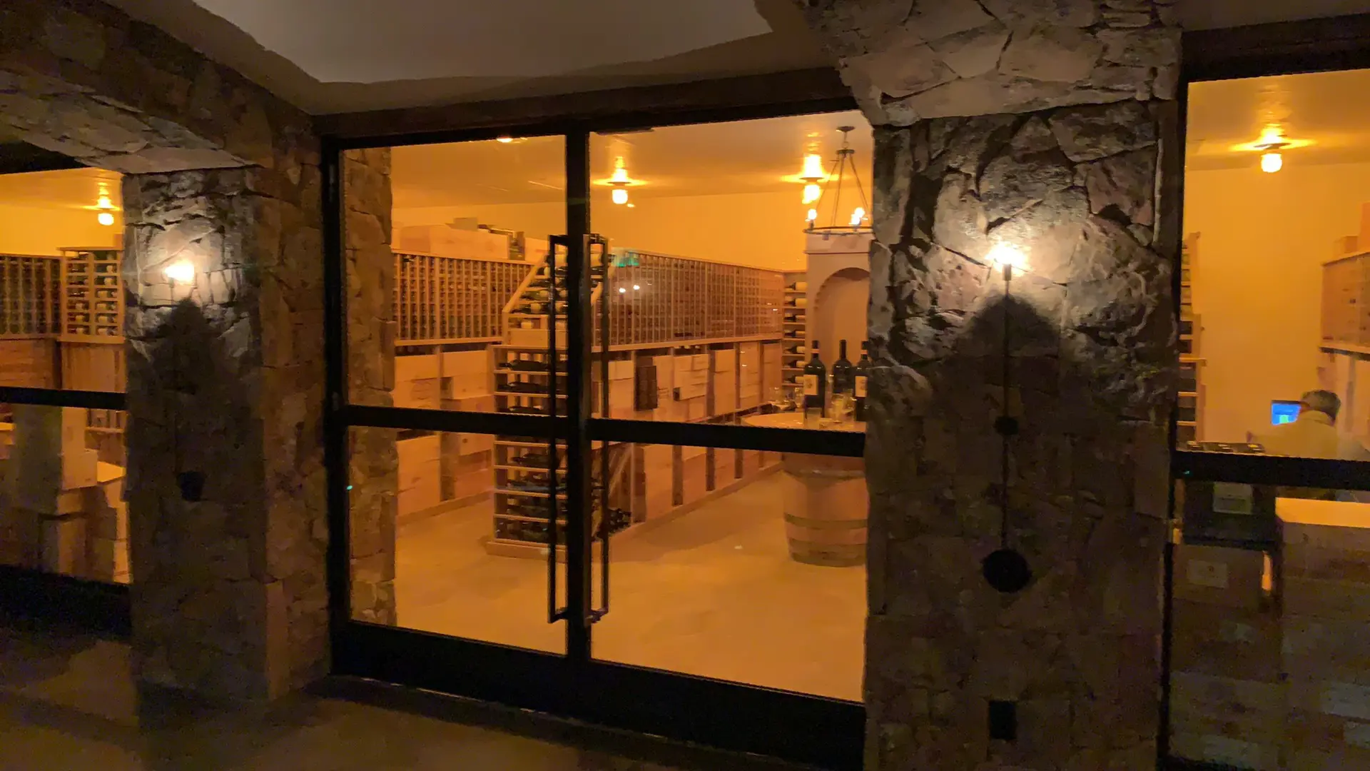 A view of a wine cellar from inside the building.